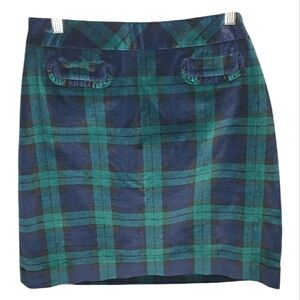 Tartan Stretch Velvet Cotton Plaid Pencil Skirt Talbots 8 Ruffle Pocket Party